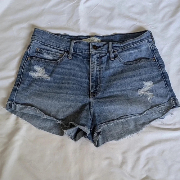 Abercrombie & Fitch Pants - Abercrombie & Fitch High Rise Medium Destroy Short, Color Blue Size 30